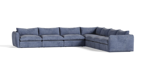 Kinsey - Modern Blue Fabric Modular Sectional Sofa-7-Piece Sectional