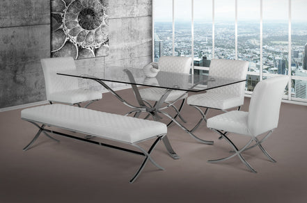 Adderley Modern Stainless Steel w/ Glass Top Dining Table - image 4