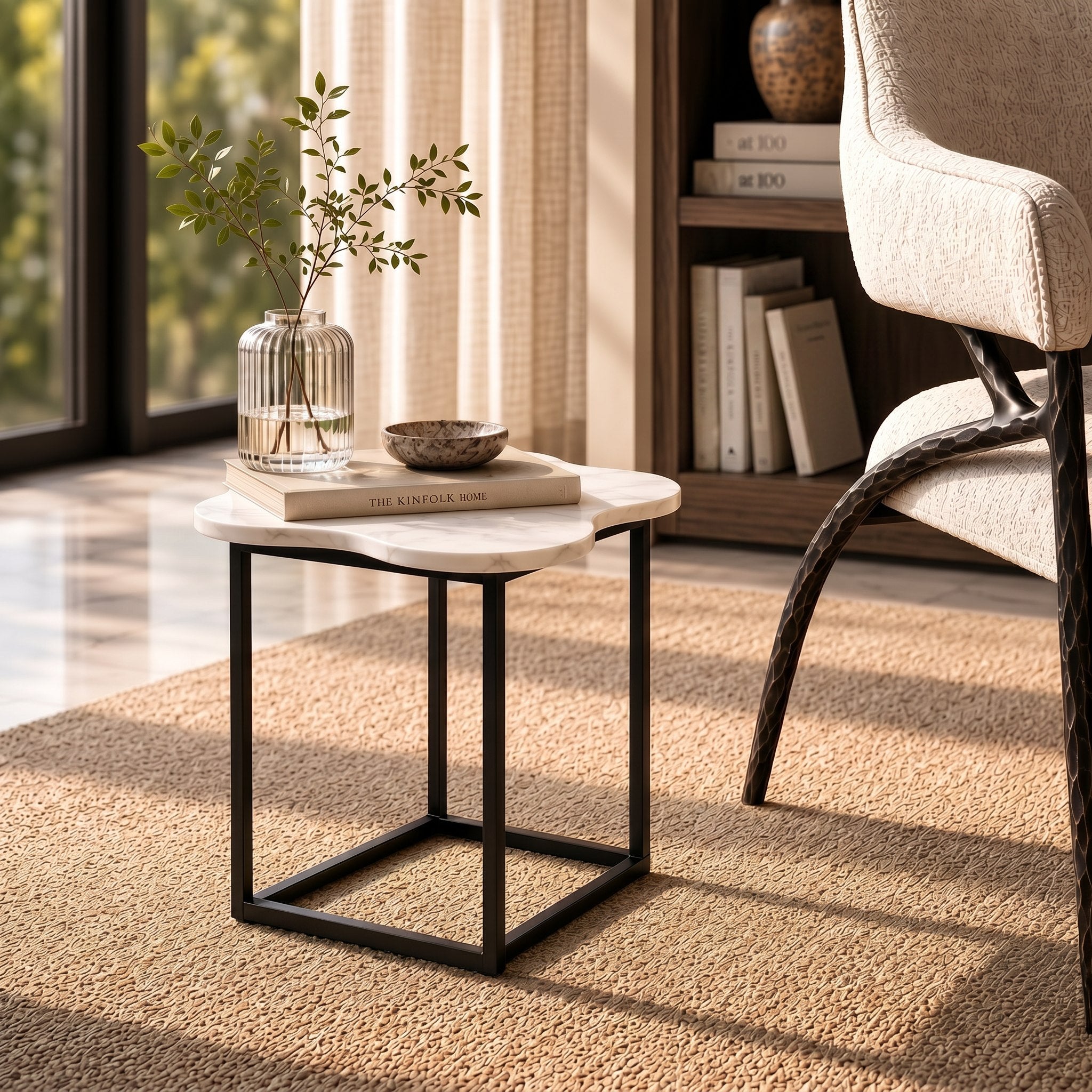 Aleidy - White Marble + Black Metal End Table - image 5