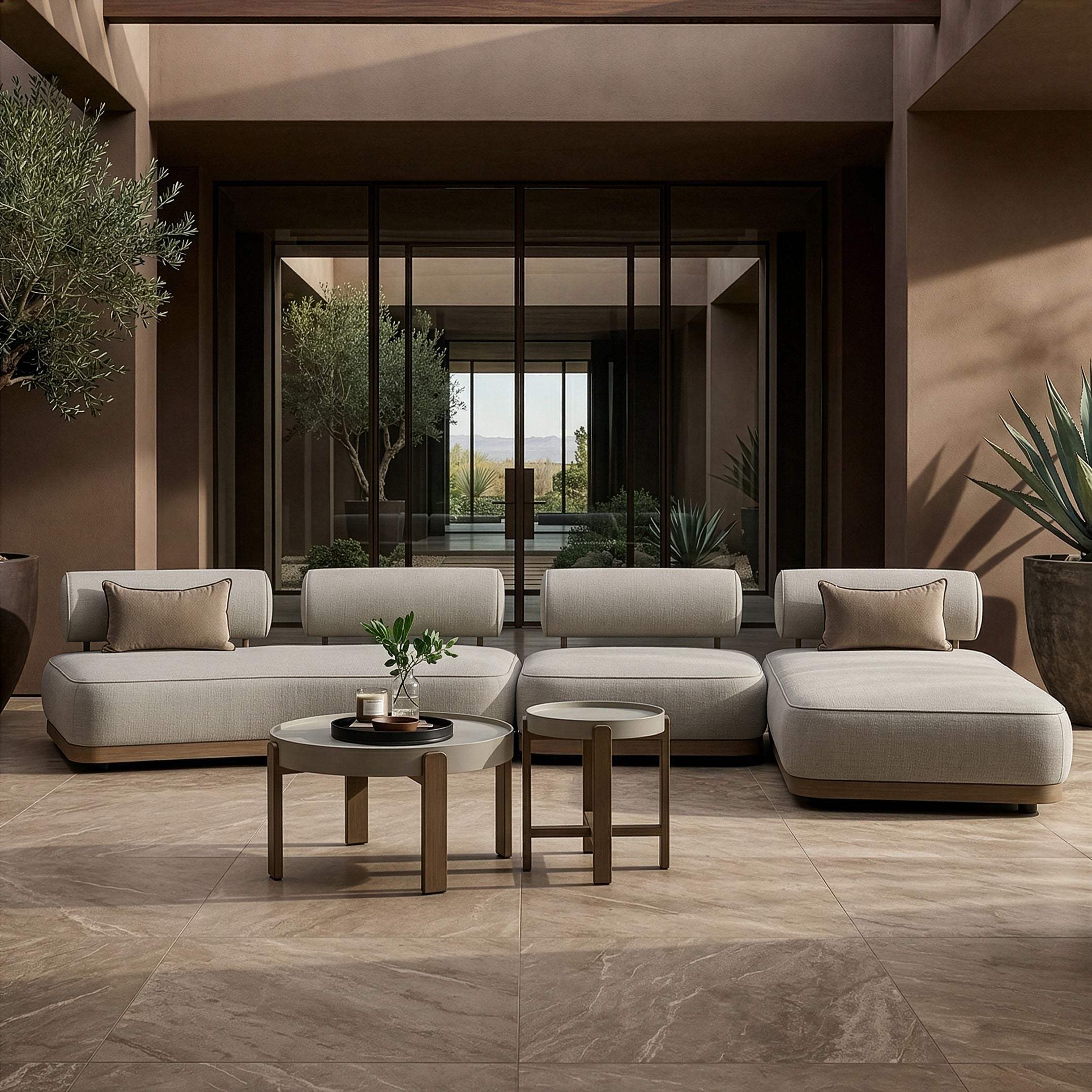 Alicante - Outdoor Grey Fabric + Latte 5-Piece Sofa Set - image 3
