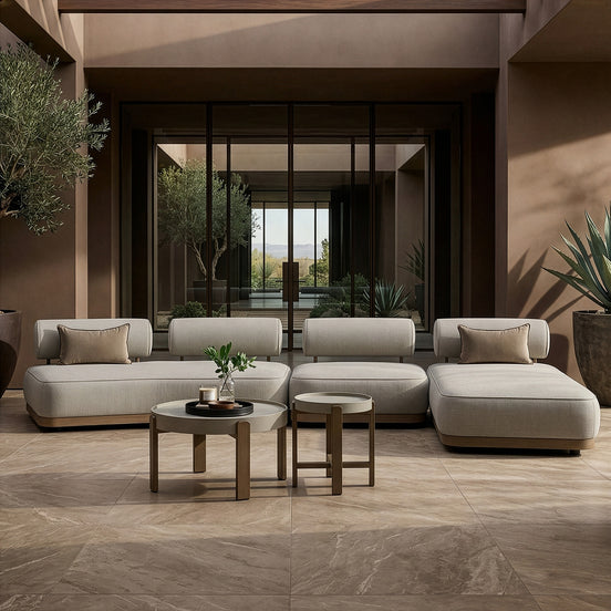 Alicante - Outdoor Grey Fabric + Latte 5-Piece Sofa Set - image 3
