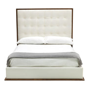 California King Amberlie - Modern White Vegan Leather + Walnut 4-Piece Bedroom Set