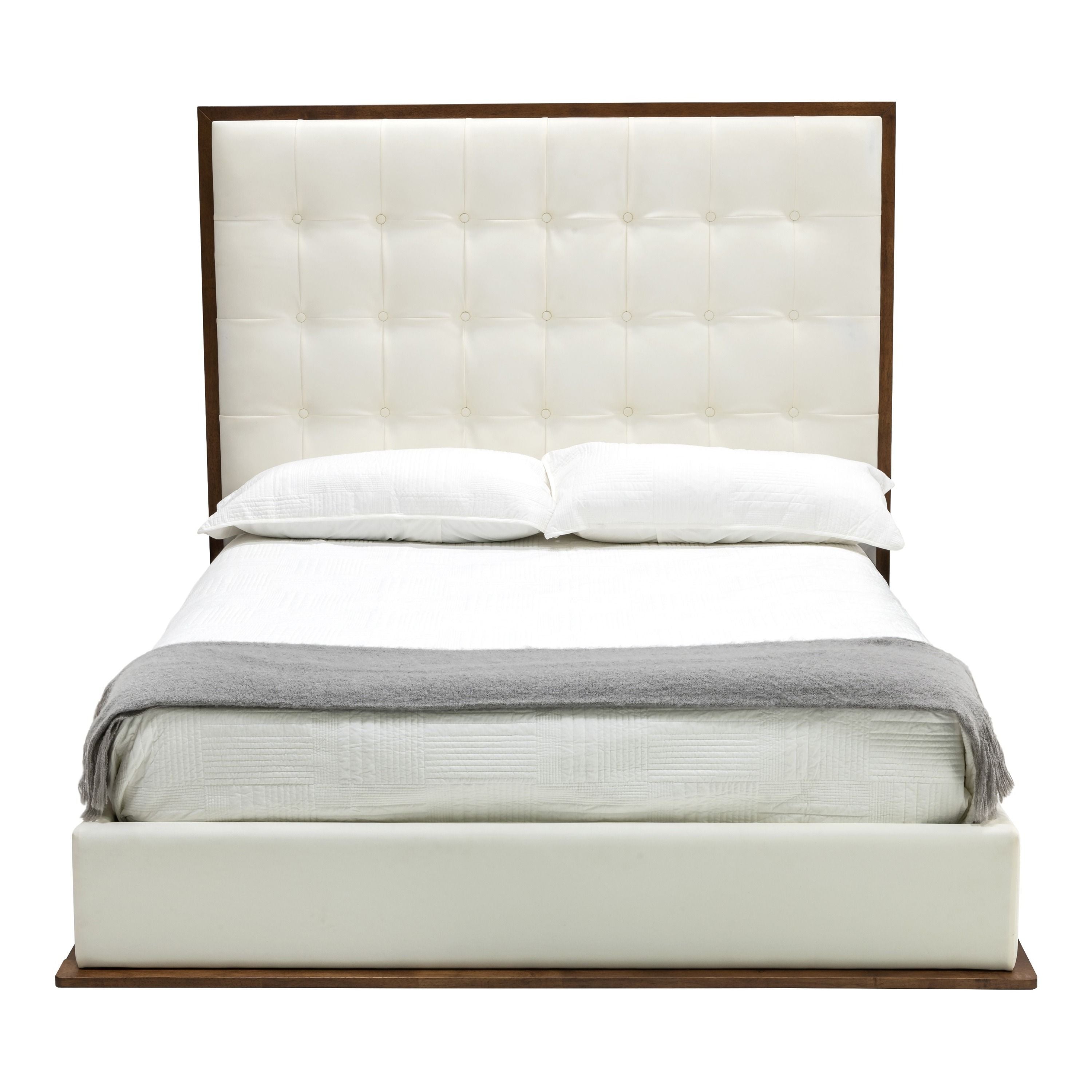California King Amberlie - Modern White Vegan Leather + Walnut 4-Piece Bedroom Set