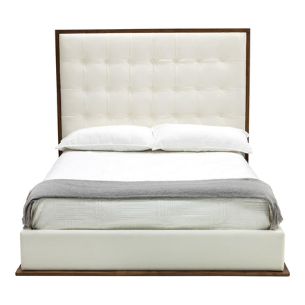 California King Amberlie - Modern White Vegan Leather + Walnut 4-Piece Bedroom Set