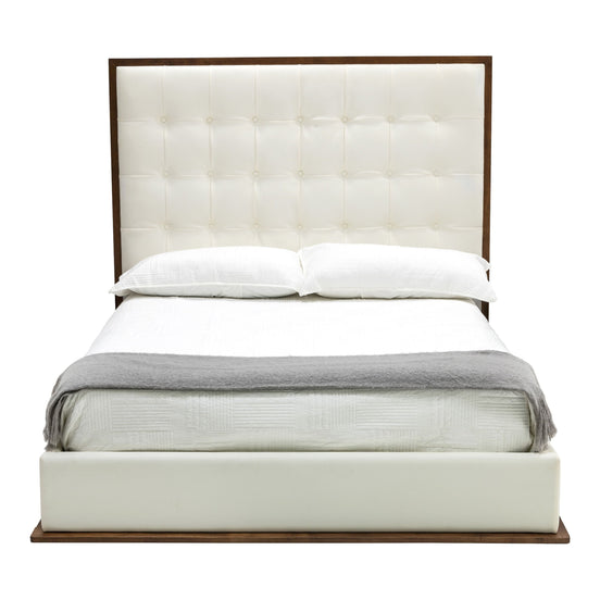 California King Amberlie - Modern White Vegan Leather + Walnut 4-Piece Bedroom Set