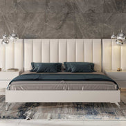 Angela - Eastern King Italian Modern White Eco Leather Bed w/ Nightstands and Wings - image 2