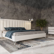 Angela - Eastern King Italian Modern White Eco Leather Bed w/ Nightstands and Wings - image 4