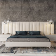 Angela - Eastern King Italian Modern White Eco Leather Bed w/ Nightstands and Wings - image 3