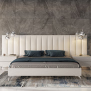 Angela - Eastern King Italian Modern White Eco Leather Bed w/ Nightstands and Wings - image 5