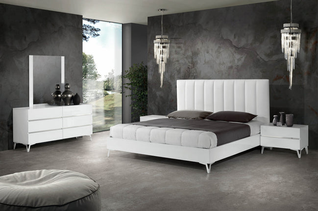 Angela - Eastern King Italian Modern White Eco Leather Bedroom Set