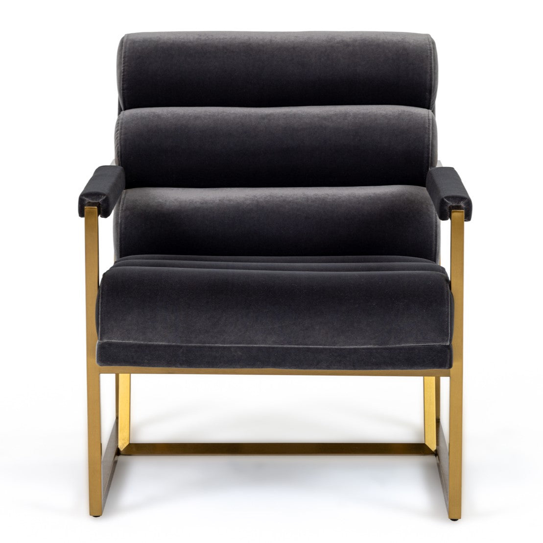 Anton - Modern Grey Velvet + Brass Accent Chair - image 3
