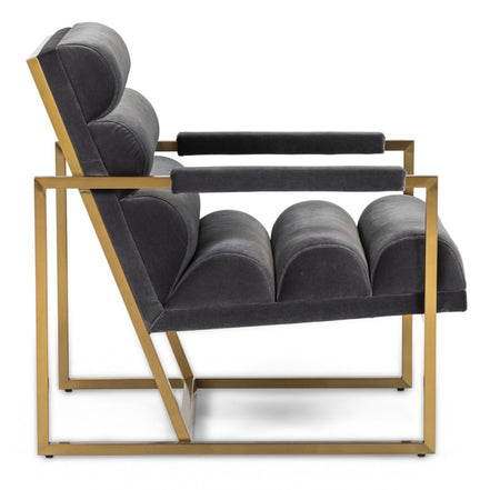 Anton - Modern Grey Velvet + Brass Accent Chair - image 4