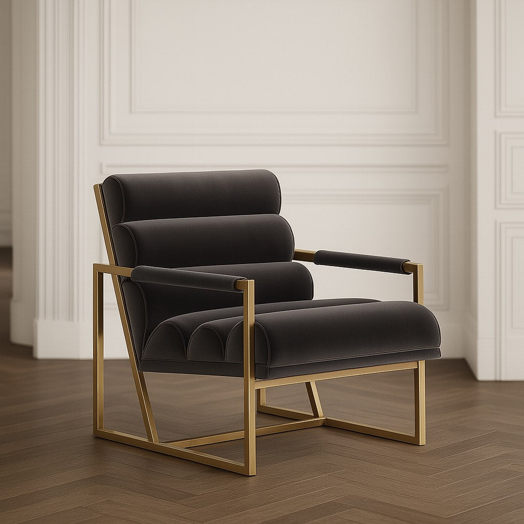 Anton - Modern Grey Velvet + Brass Accent Chair - image 2