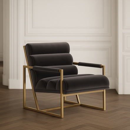 Anton - Modern Grey Velvet + Brass Accent Chair - image 2