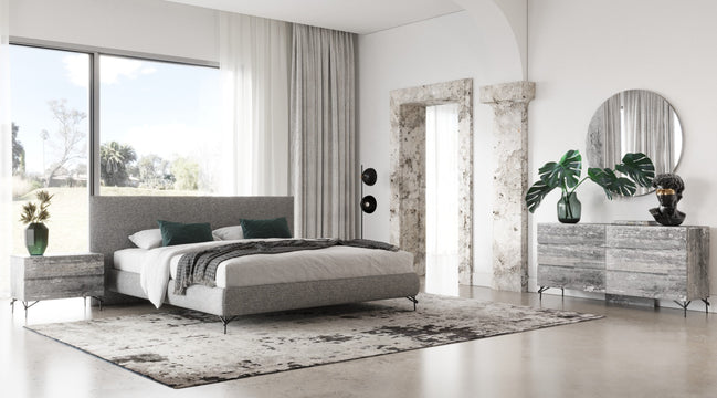 Aria - Italian Modern Grey Fabric EK Bed