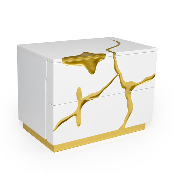 Aspen Modern Wide White and Gold Nightstand - image 2