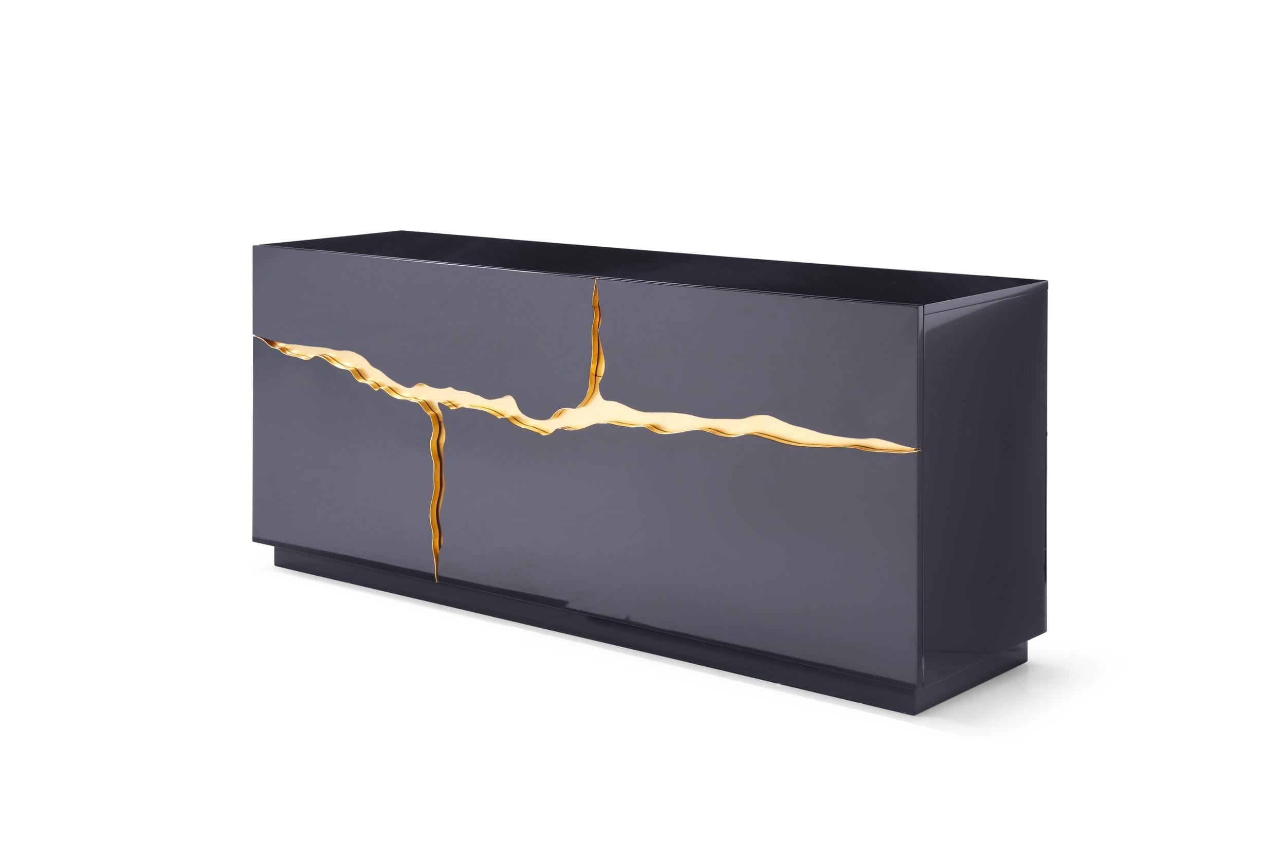 Aspen - Modern High Gloss Black & Gold Buffet - image 2