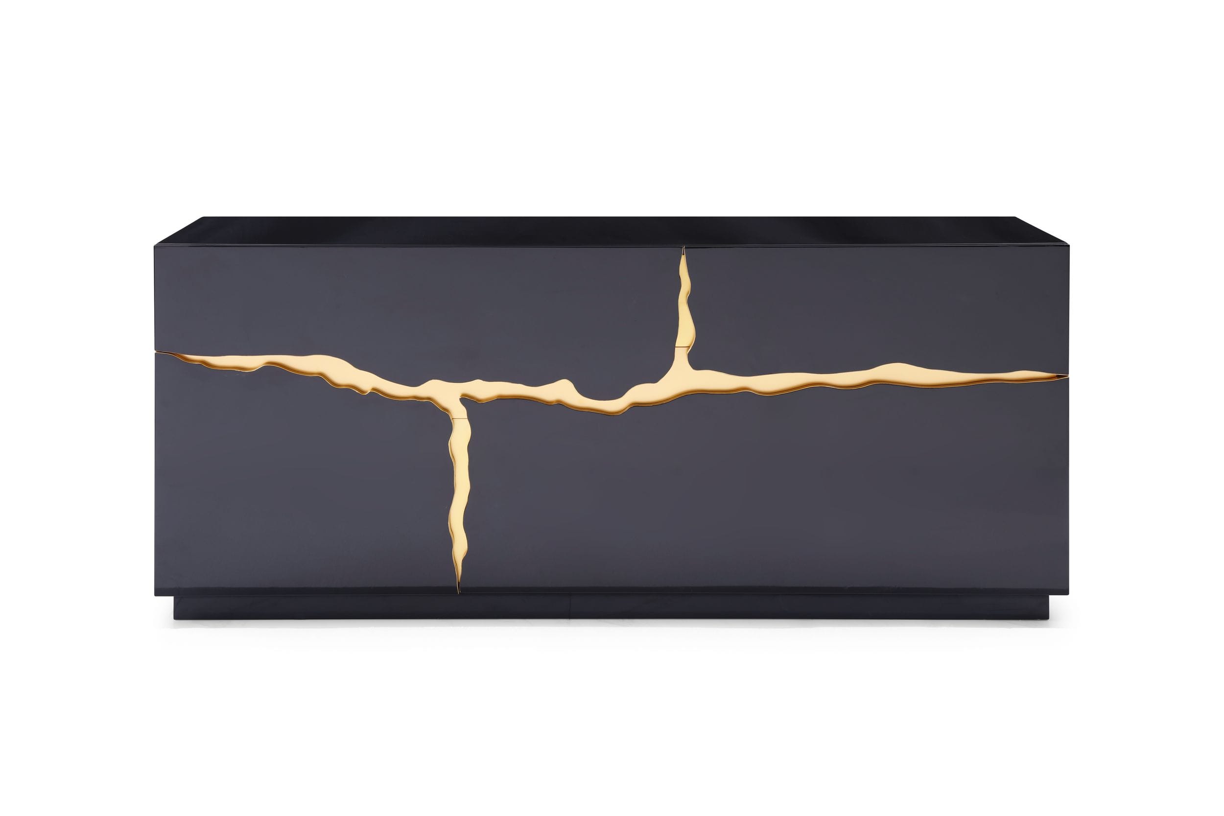 Aspen - Modern High Gloss Black & Gold Buffet - image 3