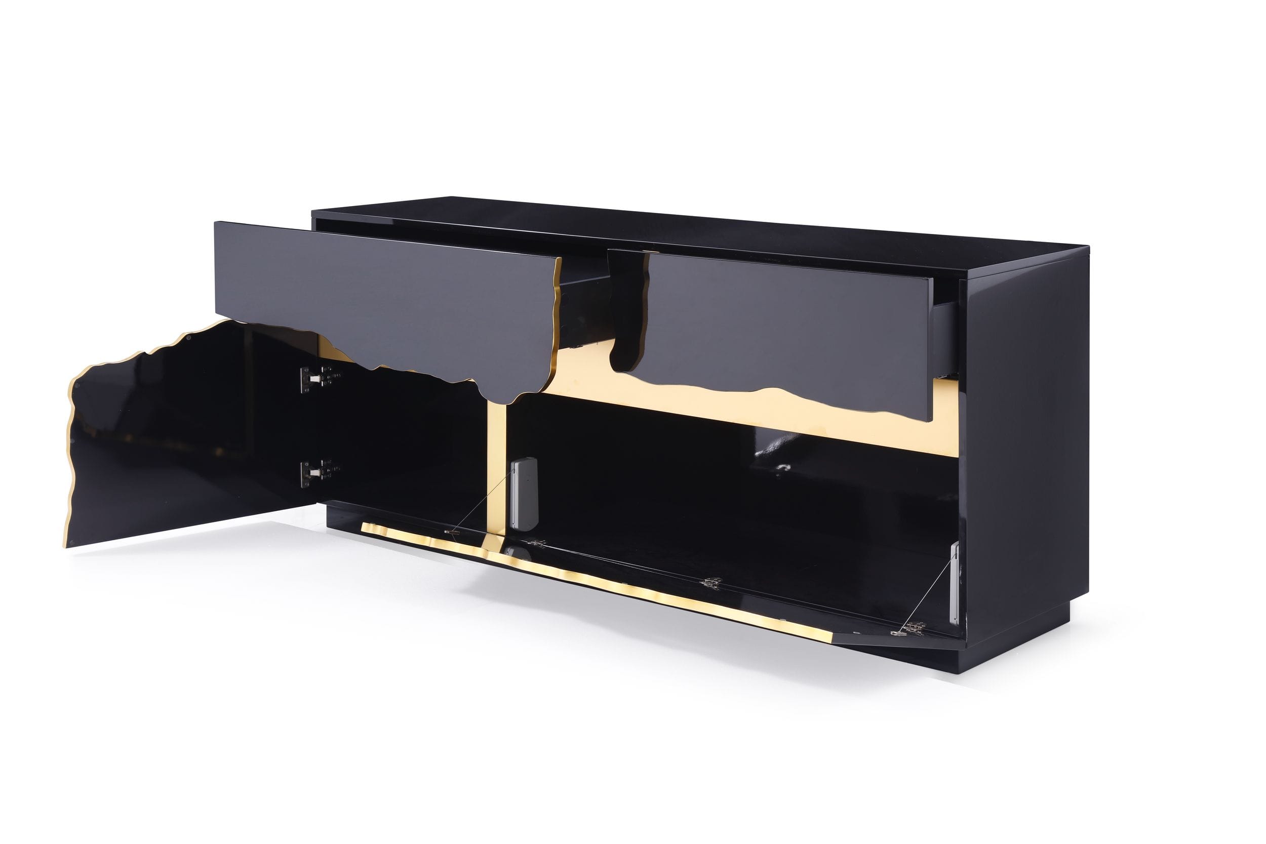 Aspen - Modern High Gloss Black & Gold Buffet - image 4
