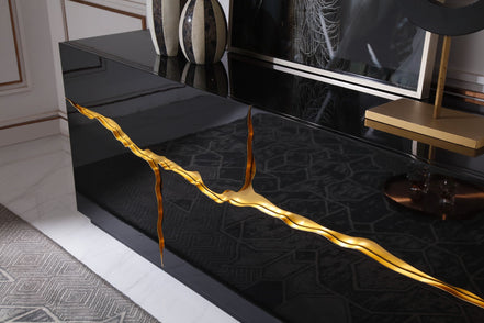 Aspen - Modern High Gloss Black & Gold Buffet - image 5