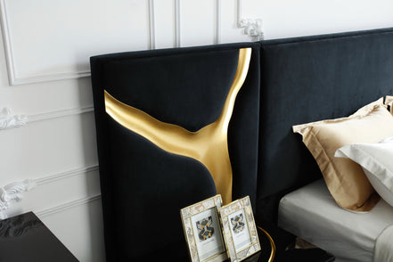 Aspen - Eastern King Glam Black Velvet & Gold Bed