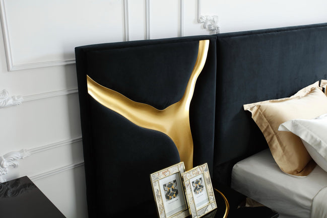 Aspen - Eastern King Glam Black Velvet & Gold Bed