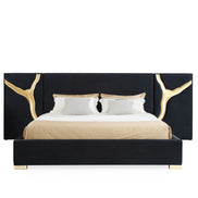 Aspen - Eastern King Modern Black + Gold Bed + Nightstands
