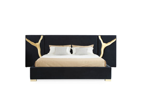 Aspen - Eastern King Modern Black + Gold Bed + Nightstands