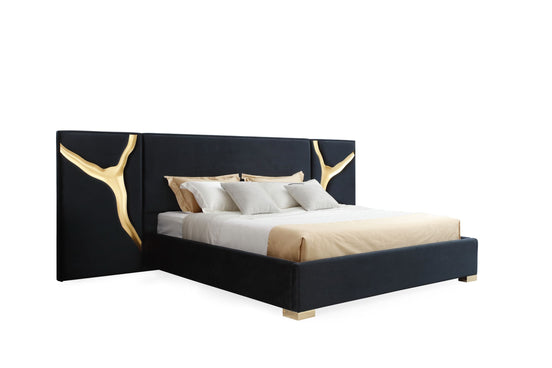 Aspen - Eastern King Modern Black + Gold Bed + Nightstands - image 2