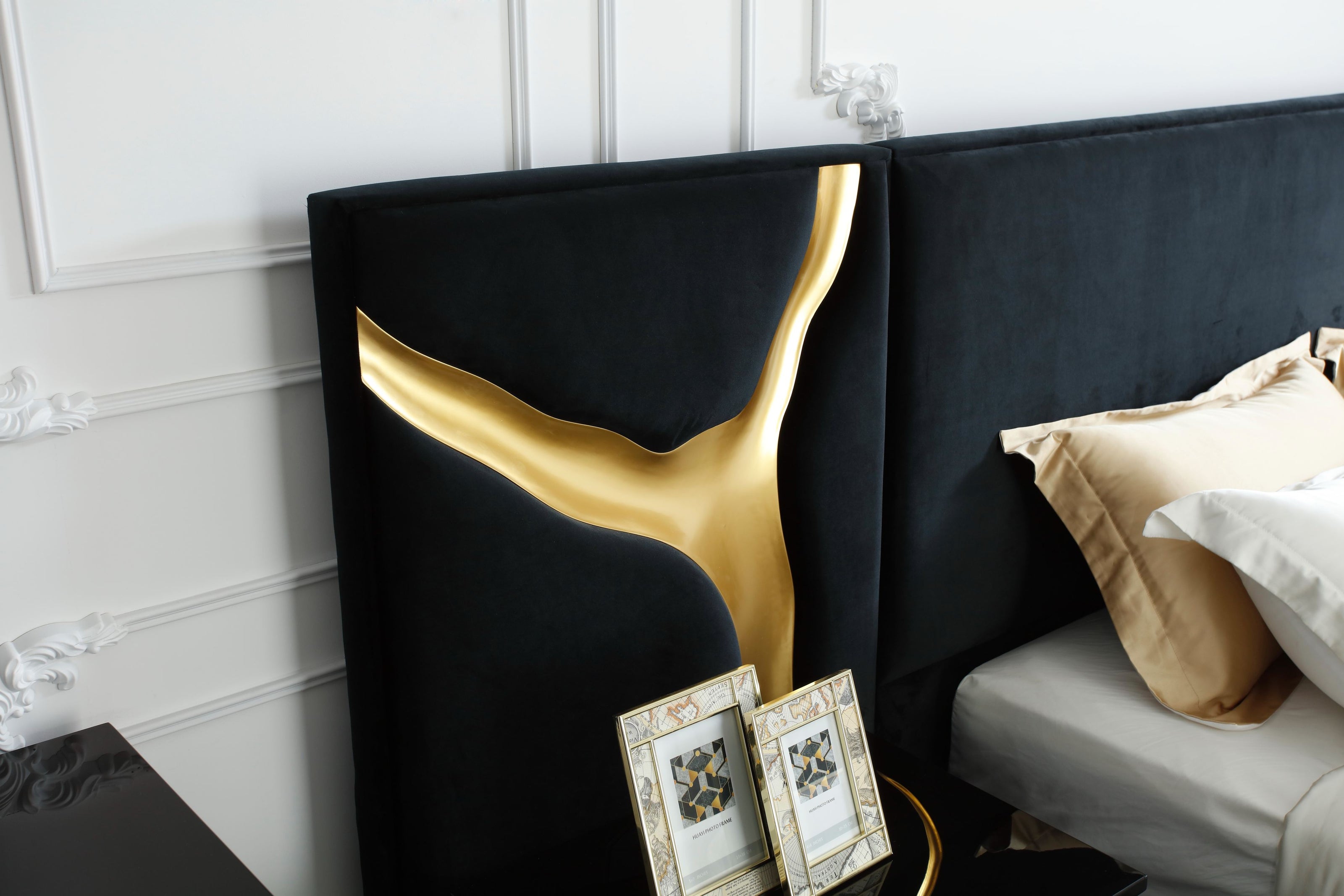 Aspen - Eastern King Modern Black + Gold Bed + Nightstands - image 3