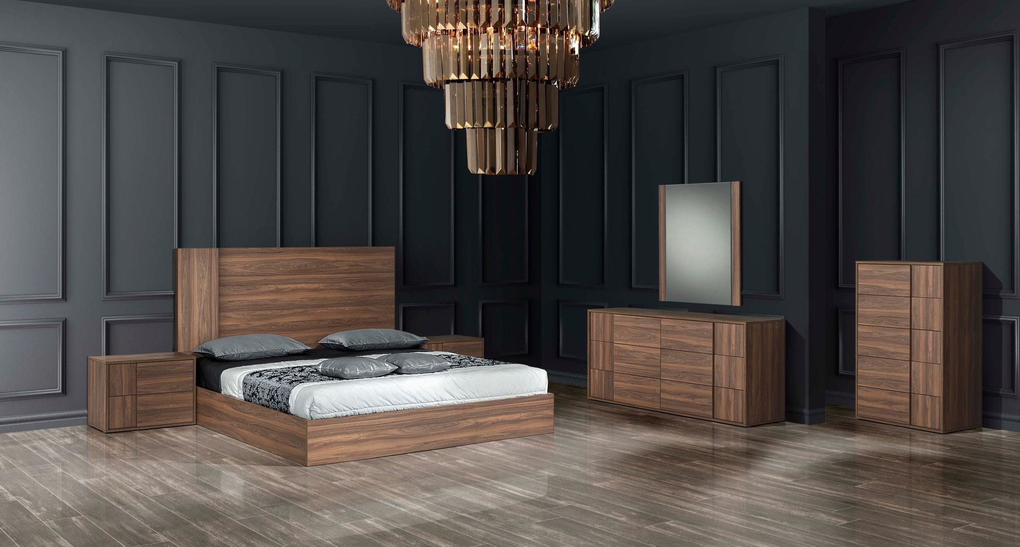 Asus - Queen Italian Modern Walnut Bed - image 2