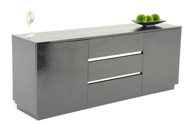 Skyline Modern Black Crocodile Lacquer Buffet