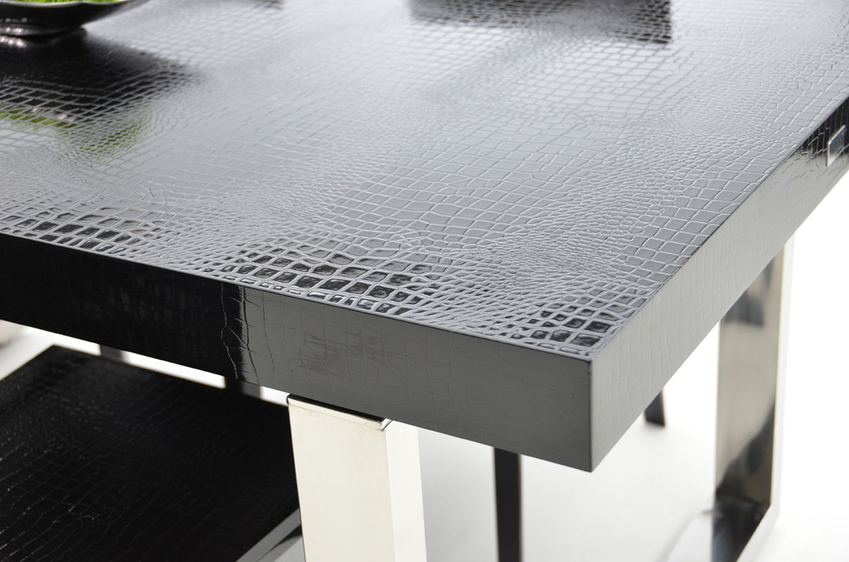 Skyline Modern Black Crocodile Lacquer Extendable Dining Table - image 2