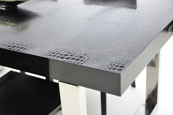 Skyline Modern Black Crocodile Lacquer Extendable Dining Table - image 2