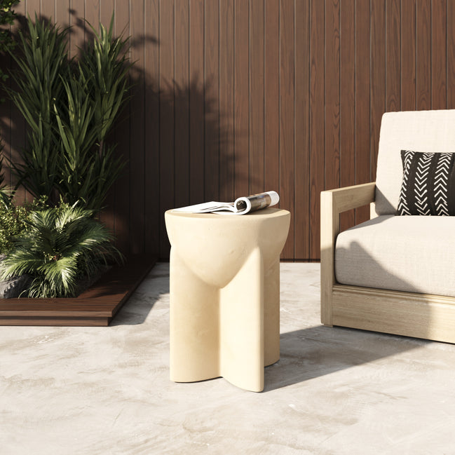 Elsa - Modern Beige Concrete Round End Table