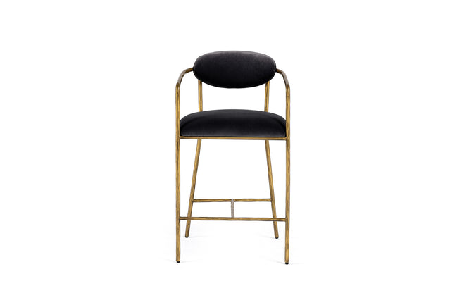 Baird - Modern Grey Velvet + Brass Counter Chair