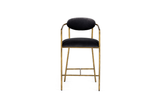 Baird - Modern Grey Velvet + Brass Counter Chair