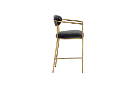 Baird - Modern Grey Velvet + Brass Counter Chair - image 2