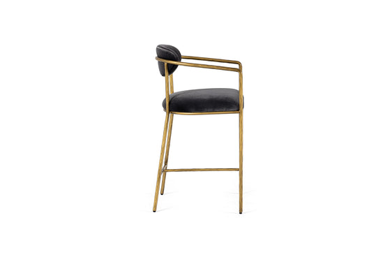 Baird - Modern Grey Velvet + Brass Counter Chair - image 2