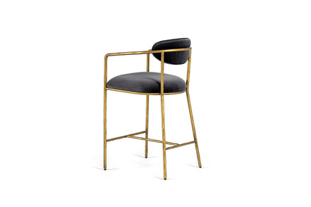 Baird - Modern Grey Velvet + Brass Counter Chair - image 3