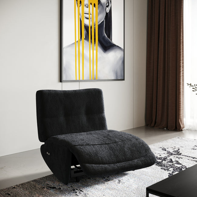 Basil - Modern Black Fabric Small Sofa With 3 Electric Recliners