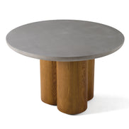 Bateman - Modern Faux Concrete + Walnut Round Dining Table