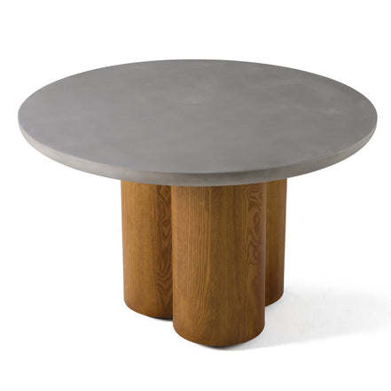 Bateman - Modern Faux Concrete + Walnut Round Dining Table