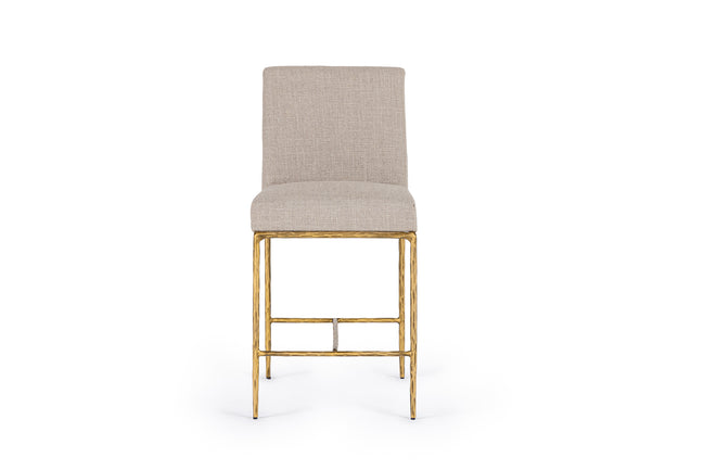 Beasley - Modern Beige Linen + Brass Counter Chair