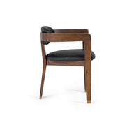Belton - Modern Black Vegan Leather + Brown Oak Dining Chair