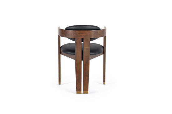 Belton - Modern Black Vegan Leather + Brown Oak Dining Chair - image 2