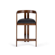 Belton - Modern Black Vegan Leather + Brown Oak Counter Chair