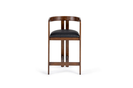 Belton - Modern Black Vegan Leather + Brown Oak Counter Chair