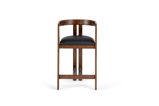 Belton - Modern Black Vegan Leather + Brown Oak Counter Chair