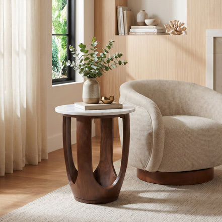 Vaan Side Table White & Walnut